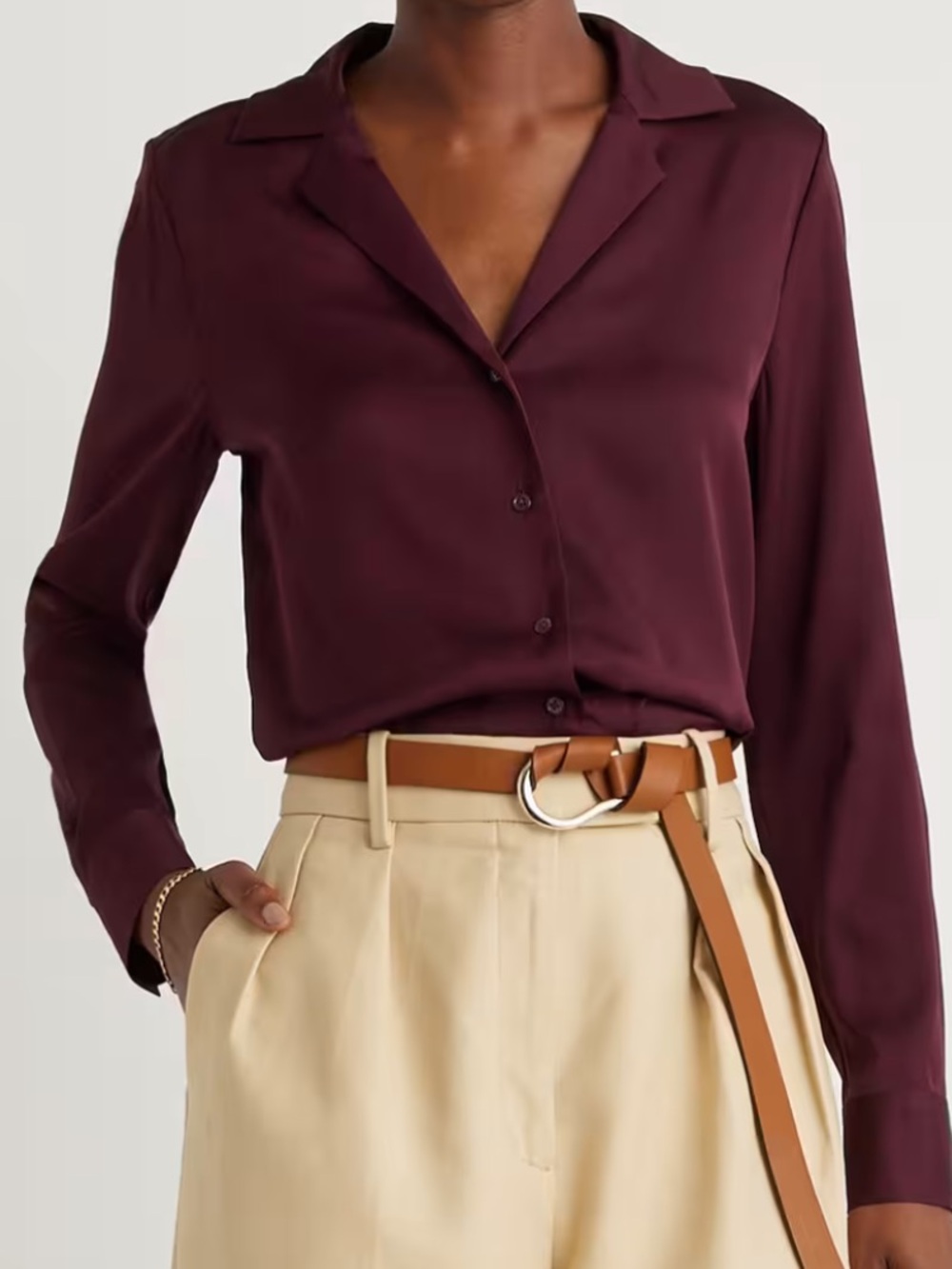 Quince $159 Womens Washable Stretch Silk Notch Collar Blouse Aubergine Medium EU